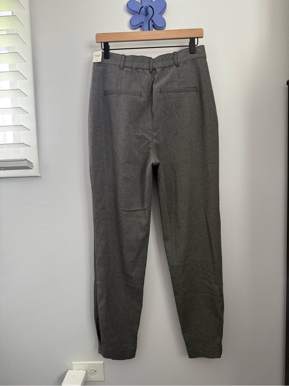 Abercrombie & Fitch Medium Long NEW Grey Slim Straight High Rise Trousers Office - Picture 2 of 5